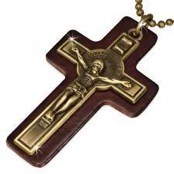 Leather necklace with cross on leather.