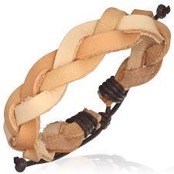 Leather bracelet in light brown wicker
