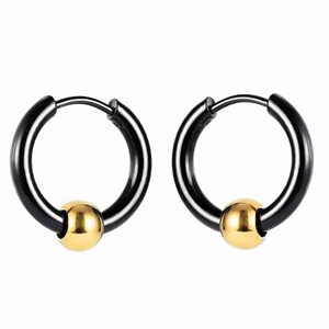 Black steel earring with golden ball.