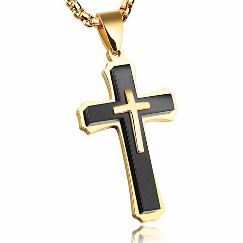 Christian cross in gold-plated steel