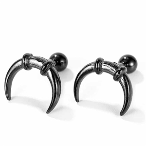Horn earring black steel