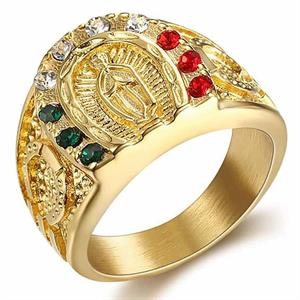 Horse / gold plated men's ring with stone