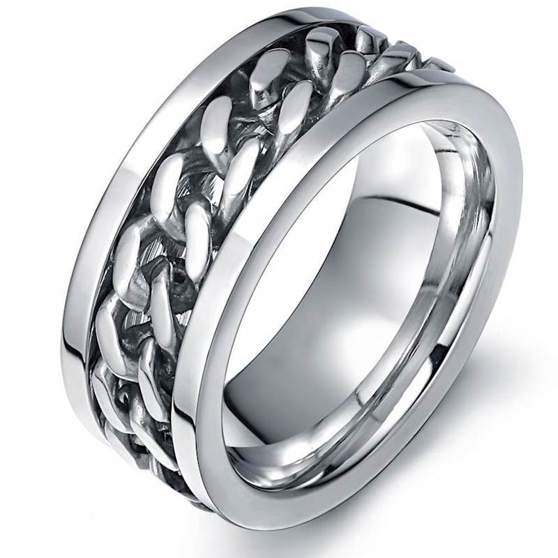 Chain men\'s ring in steel.