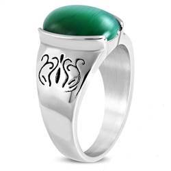 Green eye stone men's ring