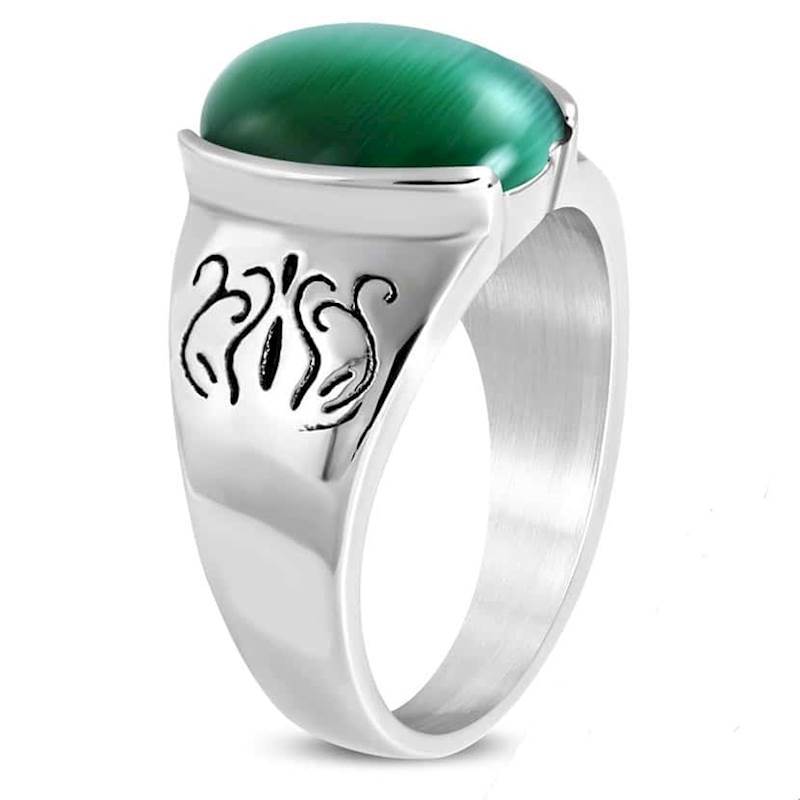 Green eye stone men\'s ring