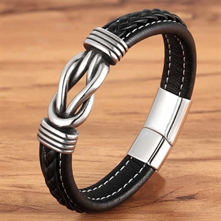Black leather bracelet for men