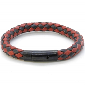 Rustic leather bracelet black/red