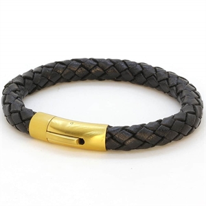 Chart leather bracelet black/gold plated.