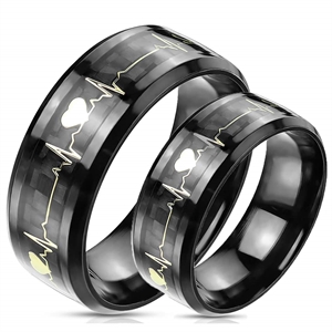 Heartbeat - PVD coated stainless steel / Engagement or Wedding