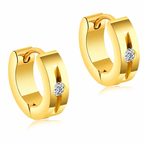 Earring gold plated "CZ Steel" 1pc
