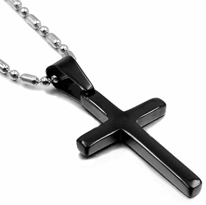 Black steel cross with chain - Black