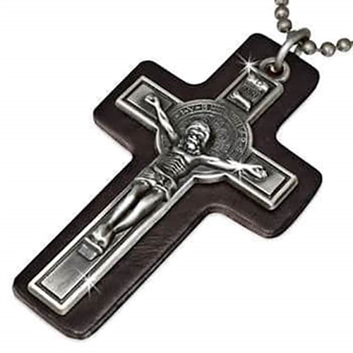 Cross with leather.