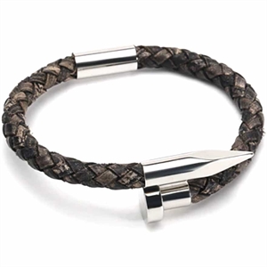 Dark Nail leather and steel bracelet