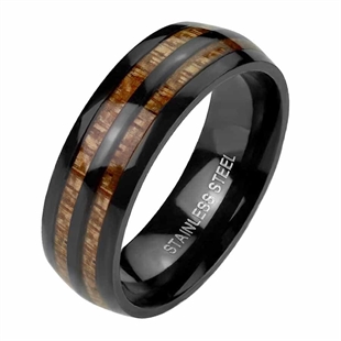 Tree inlay men's ring in stainless steel