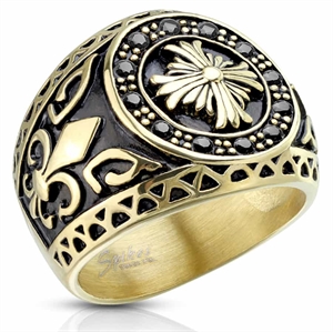 Circel celtic cross gold plated steel ring