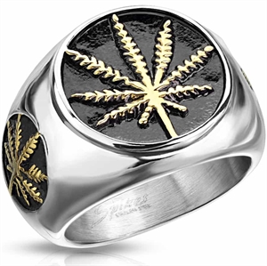 CB men's ring with cannabis design