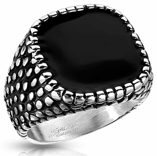 Men\'s ring in steel with black stone