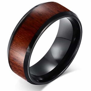 Black Tungsten ring with wood inlay