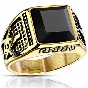 Facet square men's ring with black onyx