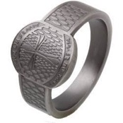Men's ring in black steel and power design.