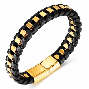 Gold Nizal Bracelet - Steel and Fiber Leather