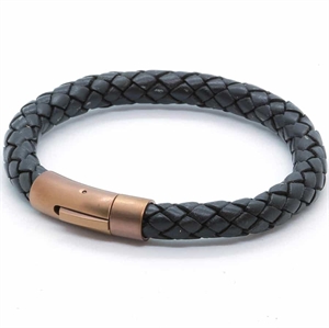 Mens Chart leather bracelet black/bronze.