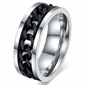 Black Chain men's ring in steel.