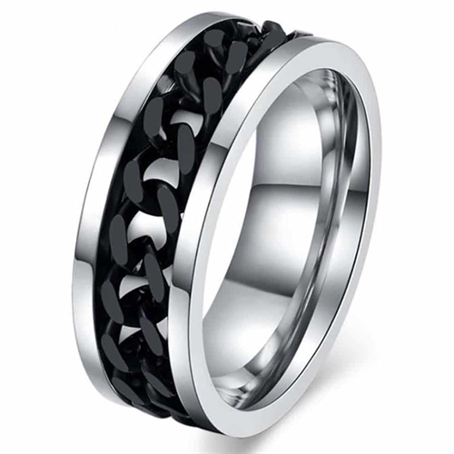 Black Chain men\'s ring in steel.