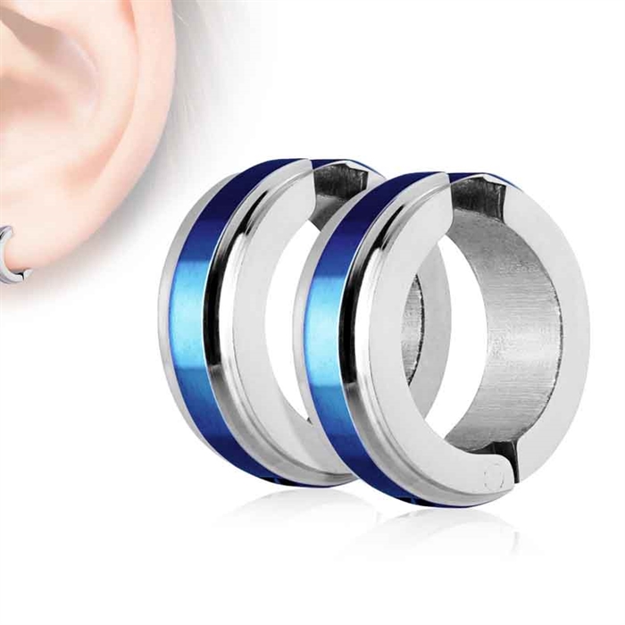 Earring in blue steel. (Does not need a hole in the ear)