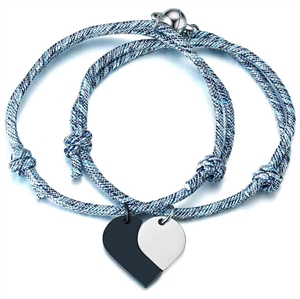 Pair of bracelets in rope and heart in stainless steel 2 pcs