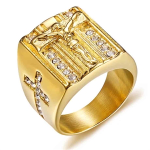 Jezus golden men ring with stone