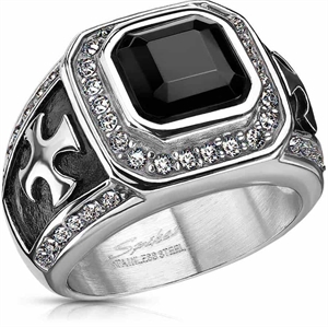 Mens ring in with large black CZ stone