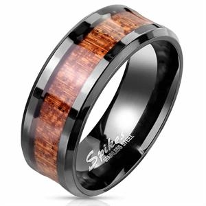 Black Wood inlay and stainless steel ring