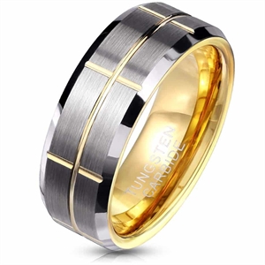 Groove tungsten carbide ring gold plated