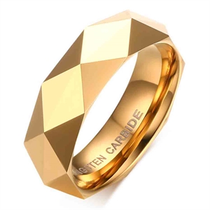 Golden faceted tungsten ring with shine.