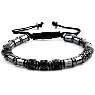 Tube bracelet with hamatite beads and CZ