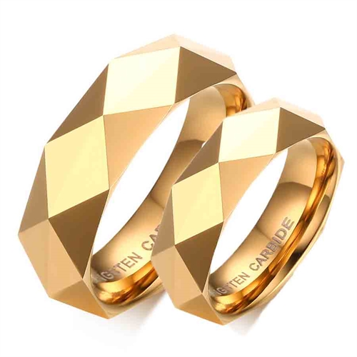 Gold plated facet engagement ring in tungsten