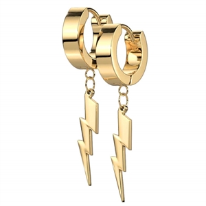 Gold plated lightning bolt earring in precious steel