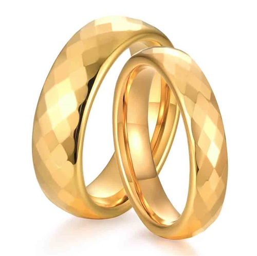 Erato engagement/wedding ring in faceted gold-plated tungsten.