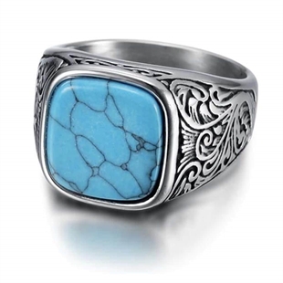 Turquoise Kubal design ring in stainless steel and stone.