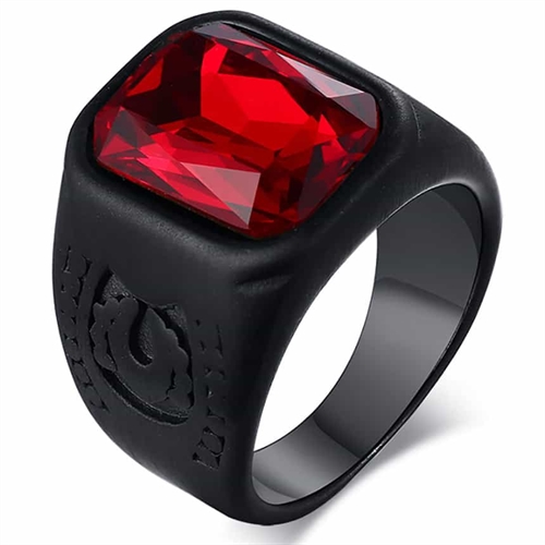 Red eye - Black men\'s ring in stainless steel 