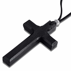 Wooden cross with leather cord Black