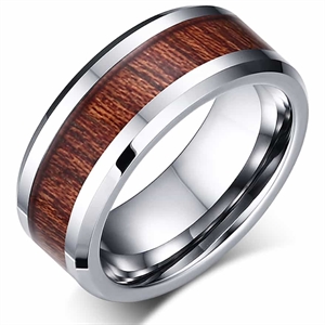Tungsten ring with wood inlay
